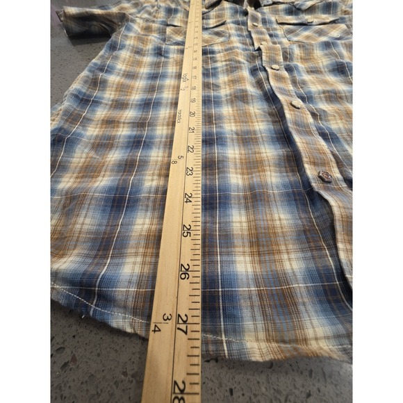 Ariat Retro Fit Men's Medium Short Sleeve Brown Plaid Pearl Snaps Western Casual - Picture 4 of 9